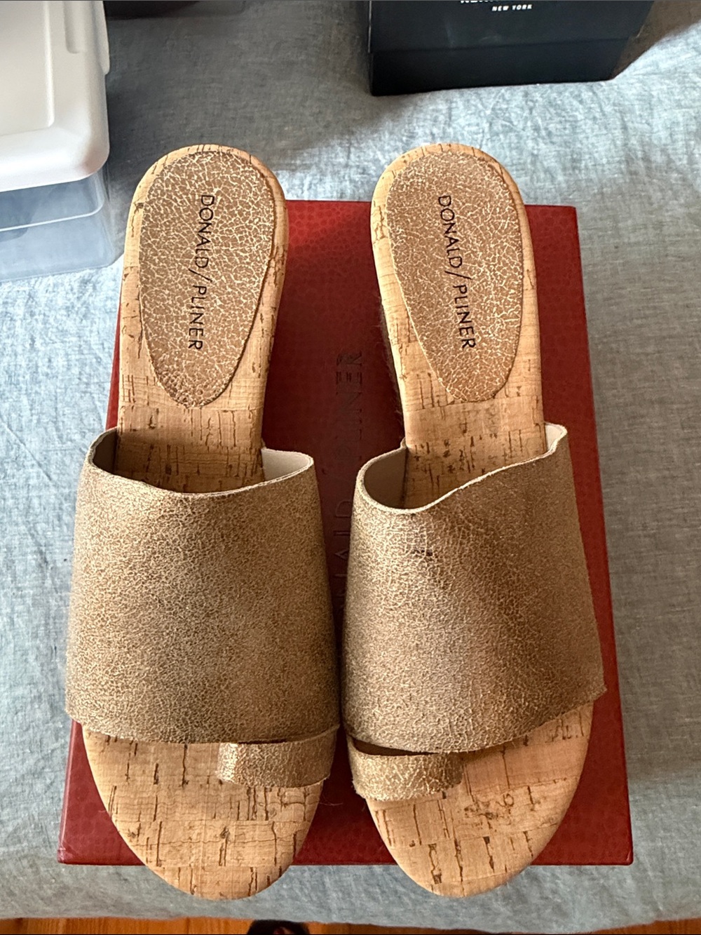 Donald J. Pliner Goldish Bronze Janet Cork Slide Mules
